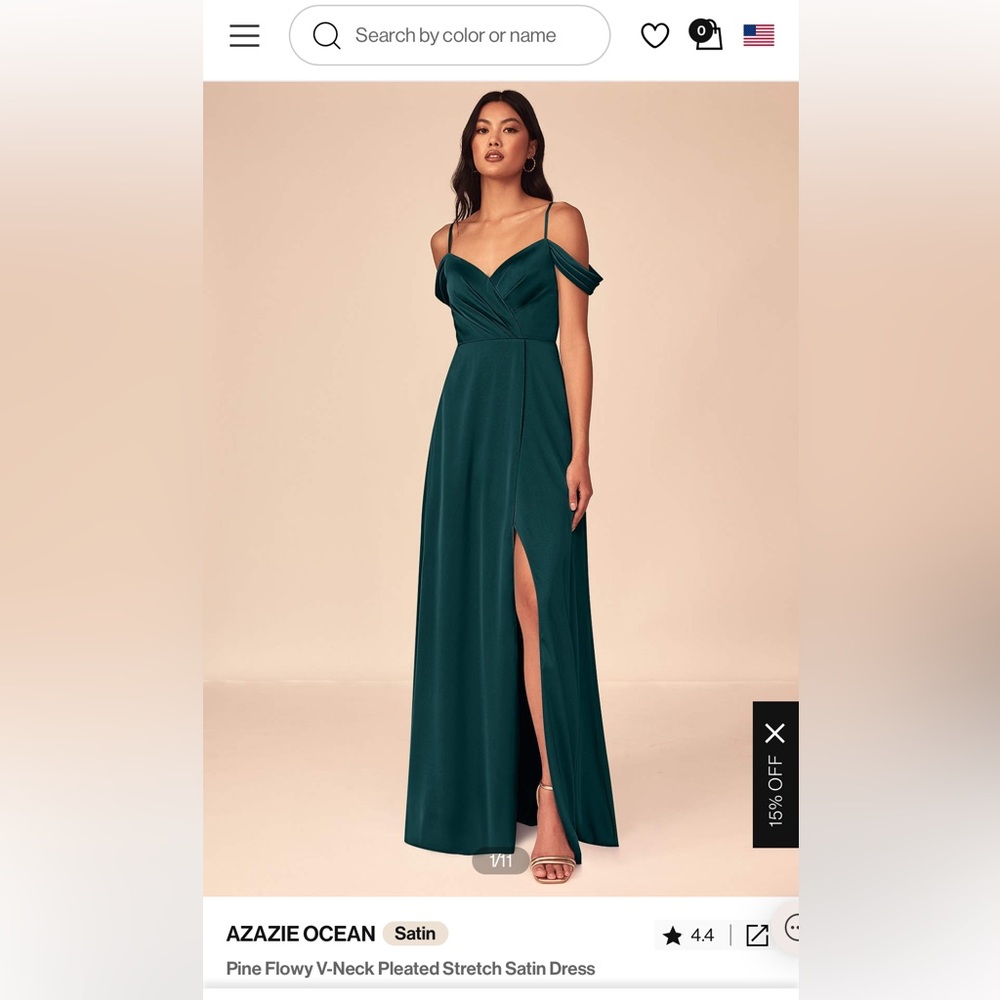 Azazie. Pine Green bridesmaid maxi dress.